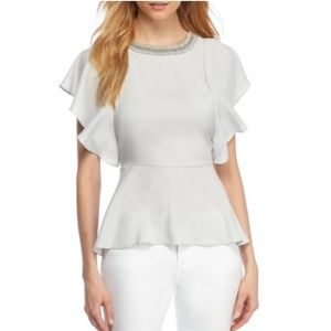 NWT The Limited Peplum top, bejeweled neckline, XL
